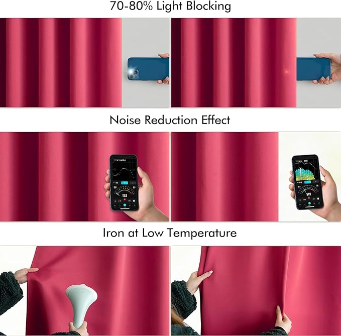 MIULEE Hot Pink Back Tab Blackout Curtains 120 Inch Long 2 Panels Set