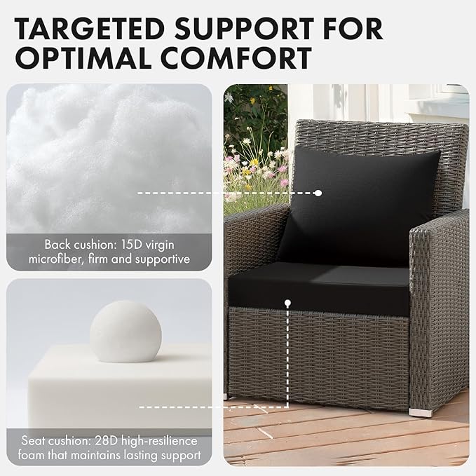 MIULEE Black Outdoor Chair Cushion 22x22 Inch for Patio Furniture Linen Textured Waterproof & 3 Year Color Fastness Seat and Back Couch Cushion with Ties No Slip Design