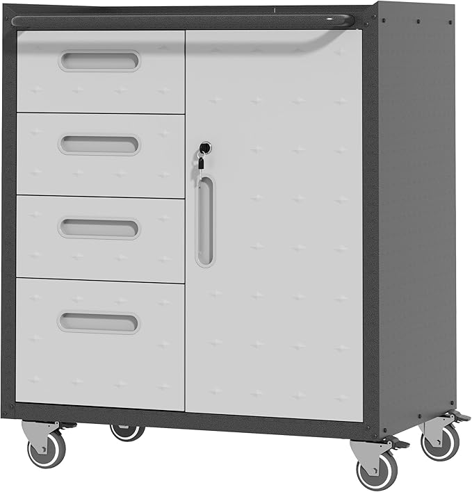 Metal Storage Cabinet with Wheels, Rolling Tool Cabinet with Adjustable Shelve