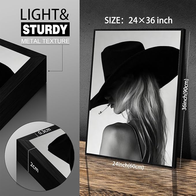 Trendy Black And White Black Framed Wall Art Cool Western Woman Smoking Prints
