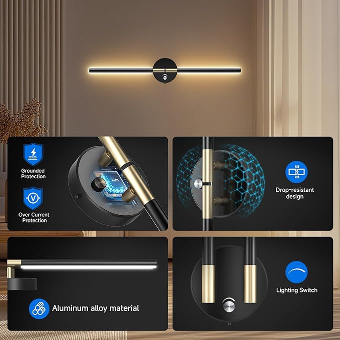 Wall Sconces with 360°DIY Independently Rotatable Lamp, 10000mAh Rechargeable