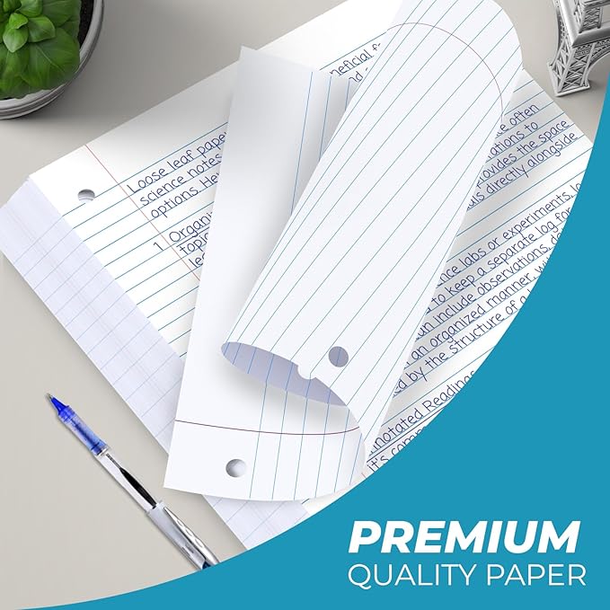 Rosmonde Loose Leaf Paper Bulk, 3600 Sheets, Wide Ruled, 8 x 10.5", Bulk Filler Paper for Office, 56 Gsm Thick Sheets, 3 Hole Punched for Binders, 24 Pack, 150 Sheets/Pack, Notebook Papers, White