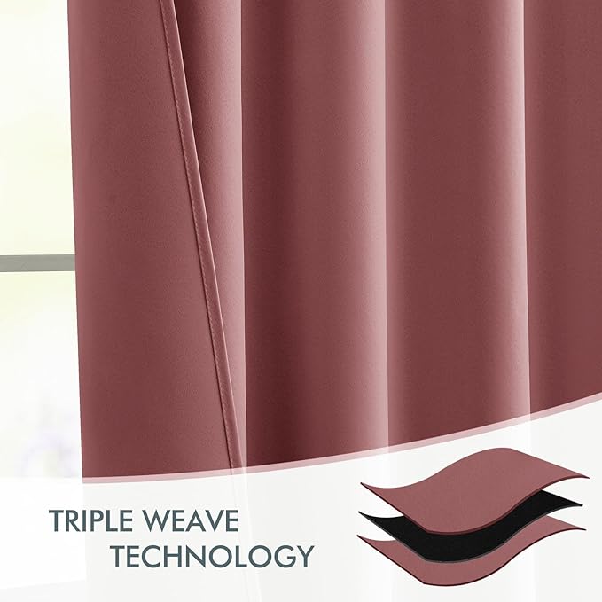 MIULEE Dusty Rose Back Tab Blackout Curtains 72 Inches Long 2 Panels Set