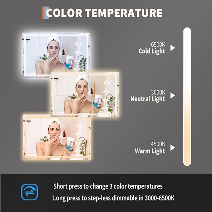 LED Bathroom Mirror 45 x 30 inch, Lighted Bathroom Vanity Mirror