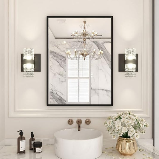 LOAAO 22"X30" Black Rectangle Bathroom Mirror Wall, Matte Black Aluminum Alloy