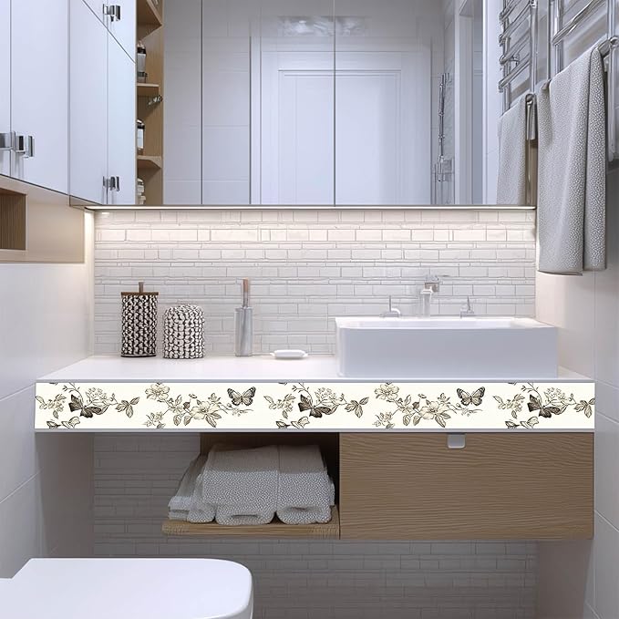 IVN Wallpaper Border Peel and Stick PVC Vintage Butterfly and Floral Design