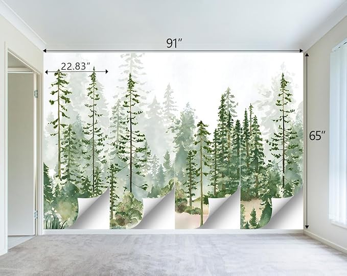 Boys or Girls Cartoon Pine Tree Forest wallpeper Nursery Kids Bedroom wall Mural