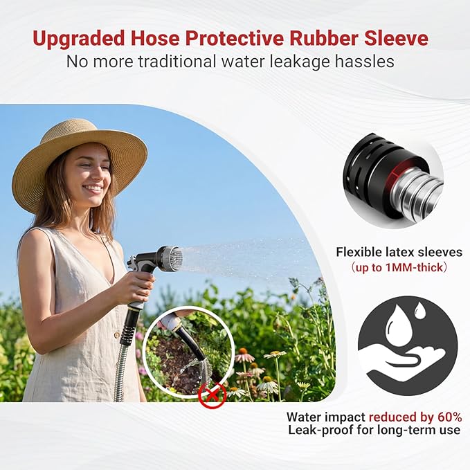 Lefree 125ft Stainless Steel Garden Hose - No-Kink Leak-Proof Crush Resistant, Dog Chew Proof with Upgraded Protective Rubber Sleeve, 10-Function Nozzle for Large Yard, Gardening, RV, Pet Bath