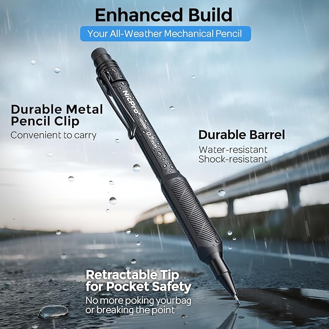 Nicpro 0.7 mm Mechanical Pencil Set with Case, 3PCS HD1000 Mechanical Pencils 0.7 With 6 Tube HB Lead Refills, Eraser, Weatherproof Barrel for Outdoor Writing Drafting Drawing Sketching