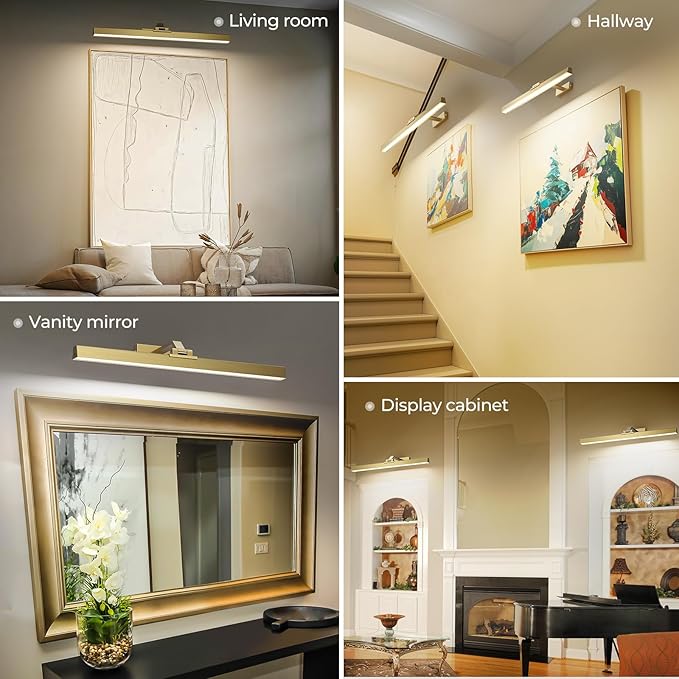Afyuol Picture Lights for Wall, Brushed Gold Battery Operated Picture Light