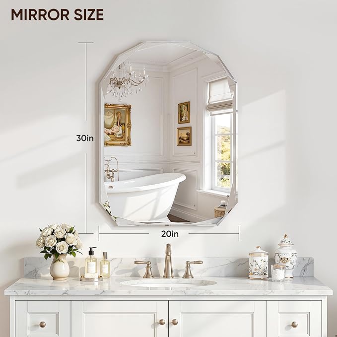 Suidia Bathroom Mirror, Frameless Bathroom Mirror