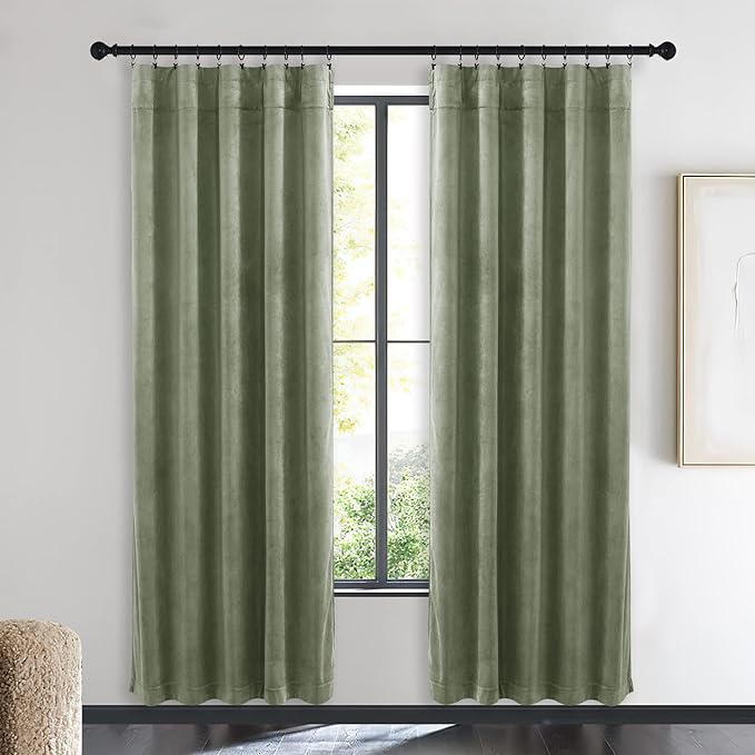NICETOWN Sage Green Velvet Curtains 72 inches Long 2 Panels