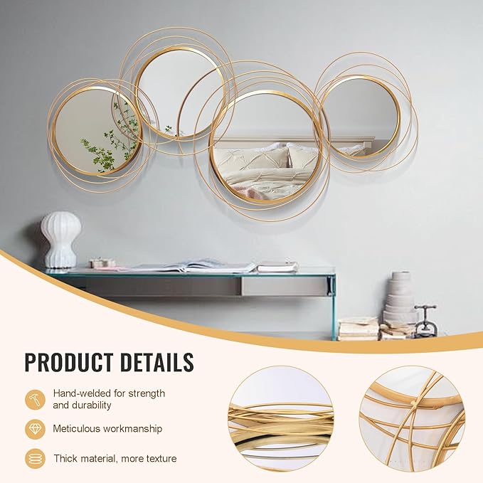 Large Decorative Wall Mirror, Modern Gold Wall Art Mirrors