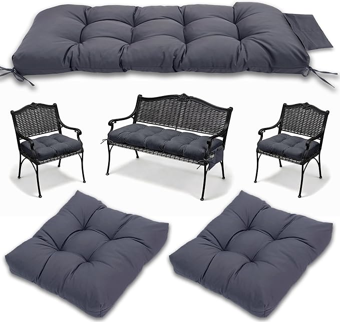 3 Pcs Wicker Chair Cushions Patio Loveseat Chaise Cushion Set - 1200D 47x19*4 Inch Waterproof Wicker Bench Cushions with 2 19x19x4 Inch Chair Cushions for Garden Porch Wicker Patio Furniture(Grey)