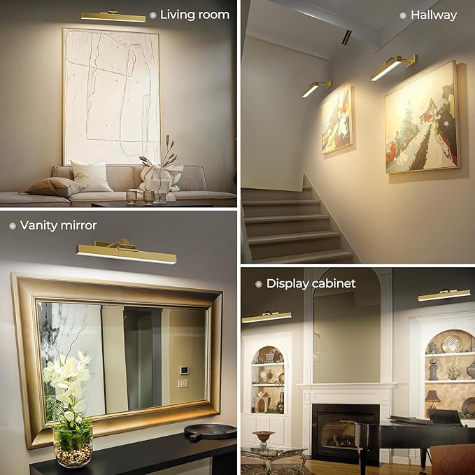 Afyuol Picture Lights for Wall, Brushed Gold Battery Operated Picture Light