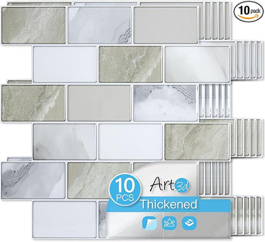 Art3d Peel and Stick Beige & White Wall Tiles – 12"x12" Thickened Design
