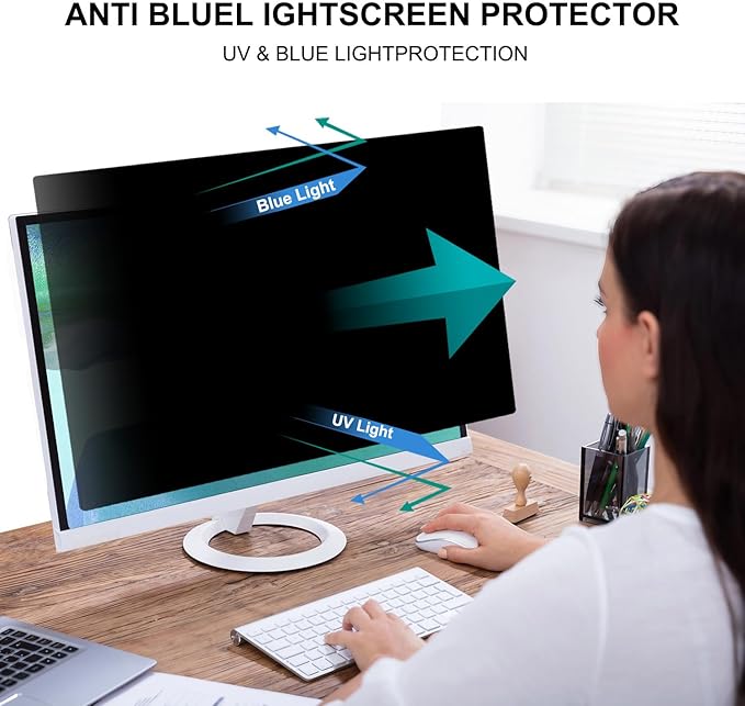 Pozlle 32 Inch Computer Privacy Screen Shield [2 Pack] for 16:9 Widescreen Desktop Monitor - Anti-Glare Blue Light Privacy Filter and Anti Spy Privacy Screen Protector Film