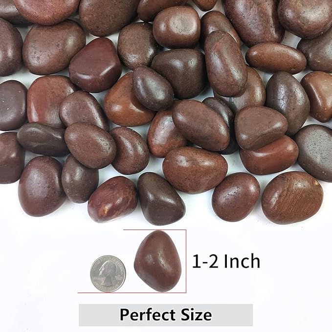 YISZM 20lbs Red River Rocks for Landscaping, 1-2 Inch Natural Pebbles for Indoor Plants, High Polished Decorative Stones Vase Filler Fish Tank Aquariums Garden