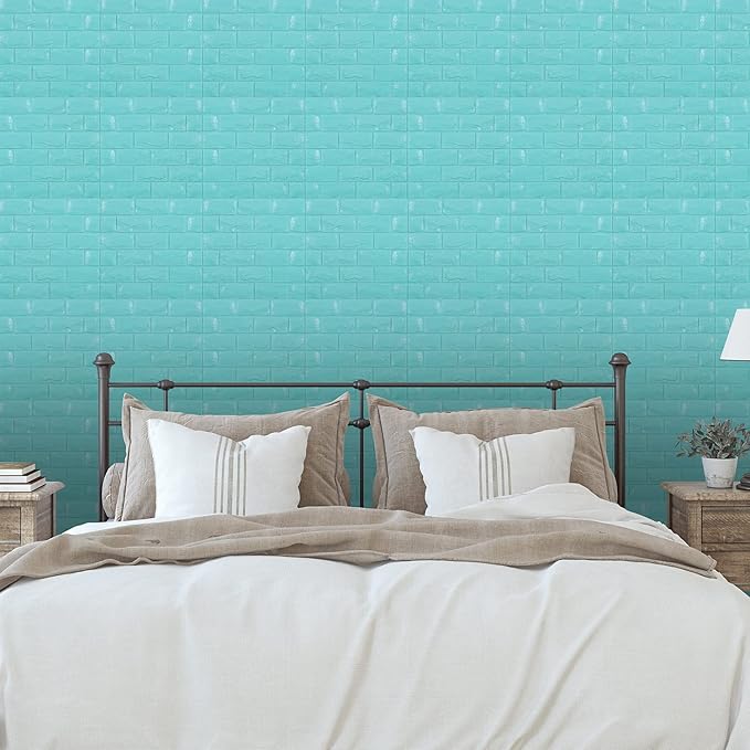 30PCS 3D Wall Panels Peel and Stick Faux Brick Wallpaper Blue Self Adhesive