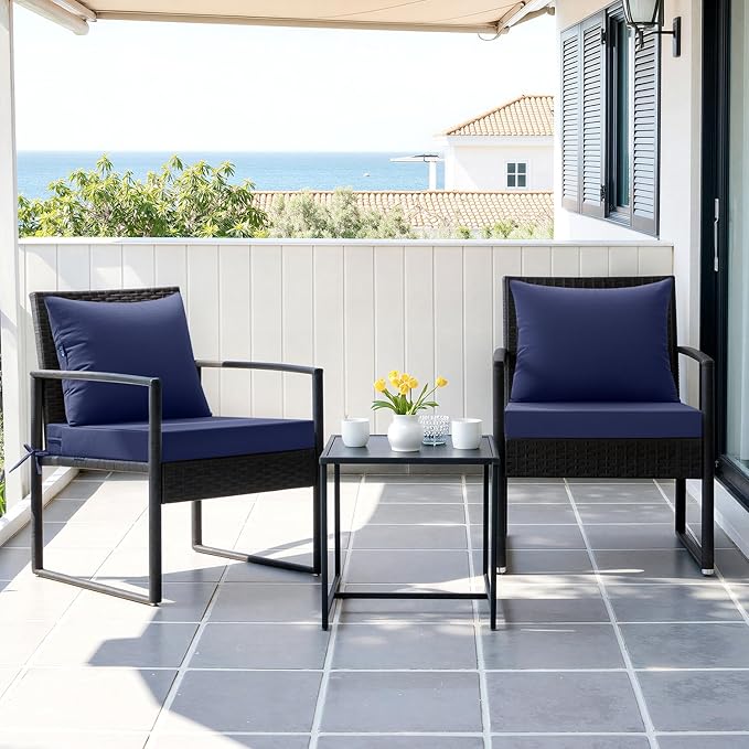 MIULEE Navy Outdoor Chair Cushion 24x24 Inch for Patio Furniture Linen Textured Waterproof & 3 Year Color Fastness Seat and Back Couch Cushion with Ties No Slip Design