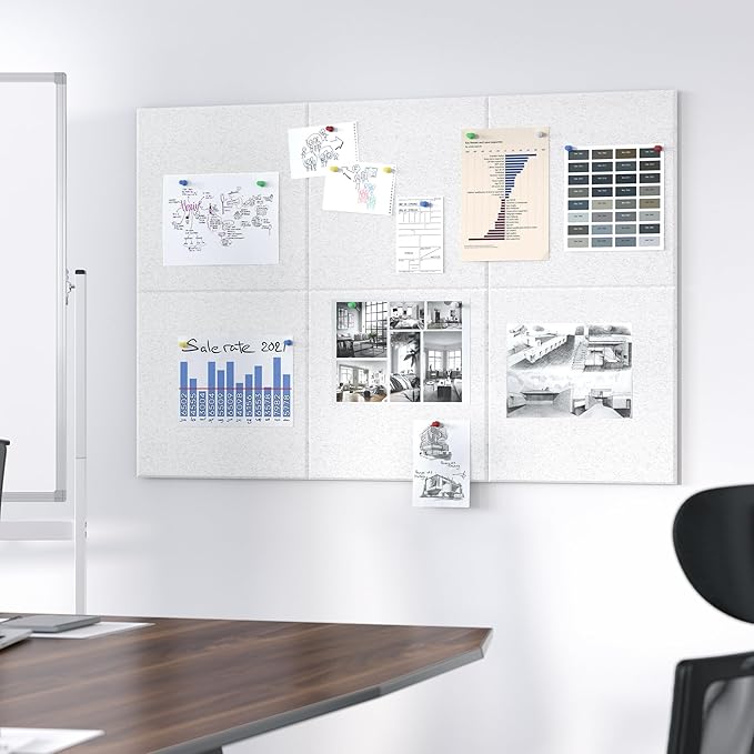 Neatsure Large Cork Board for Wall, 6 Panels Felt Tiles Tack Push Pin Board for