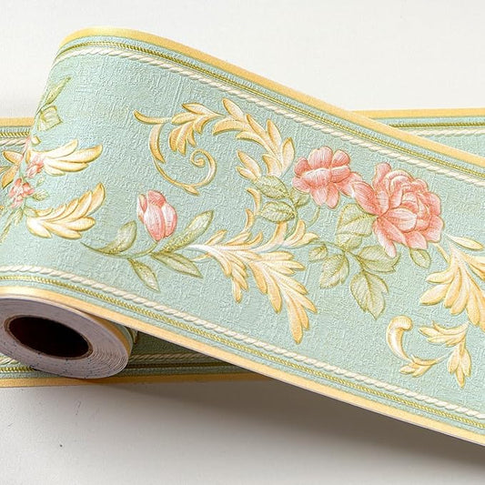 AbaBoorty 394"X4.1" Green Floral Wallpaper Border Decor Peel and Stick Wall