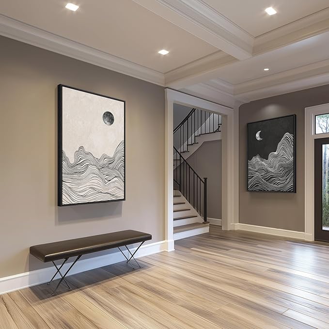 Large Framed Black and White Abstract Wall Art