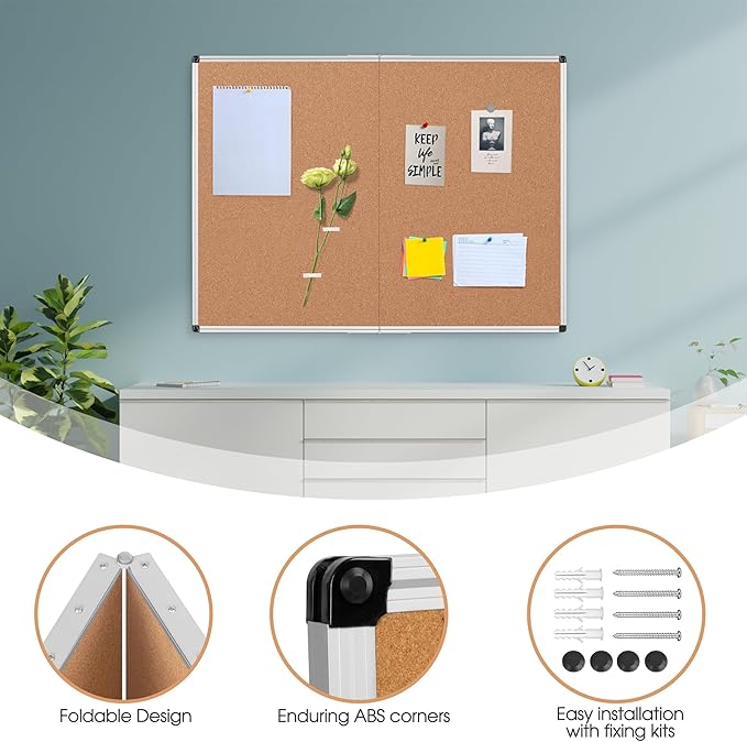 Cork Board Bulletin Board 36 x 48, Foldable Office Board