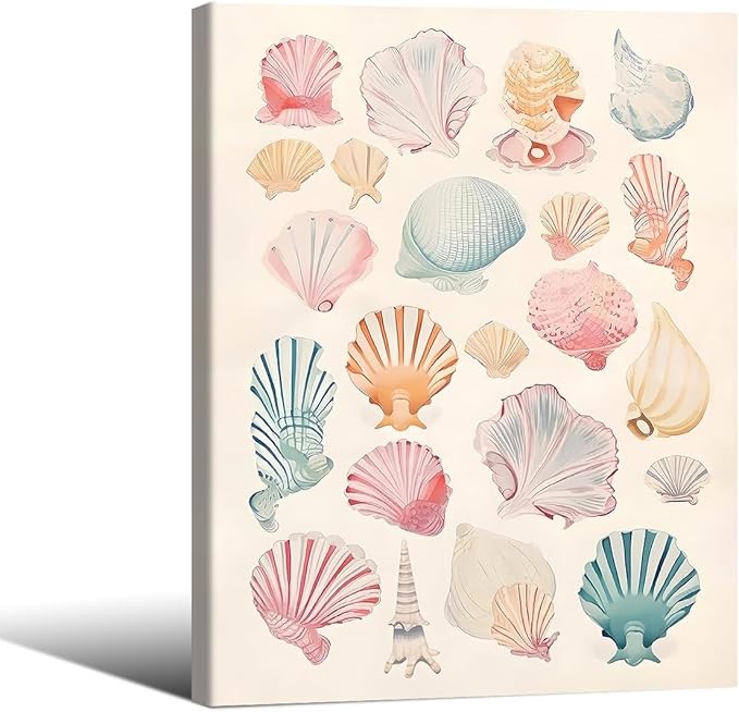 Pink Seashell Posters Coastal Cowgirl Canvas Wall Art Beach House Starfish
