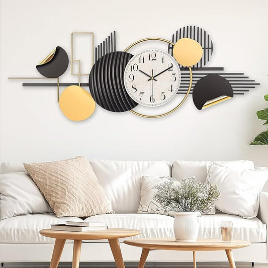 Large Wall Clock, Modern Silent Non-Ticking Metal Wall Art Wall Clocks Battery