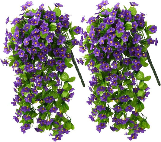 ZFProcess 2PCS Artificial Hanging Flowers, Fake Hanging Plants Violet Vines UV