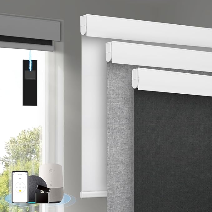 Motorized Blinds with Remote, Cordless Smart Blinds with Valance Cover