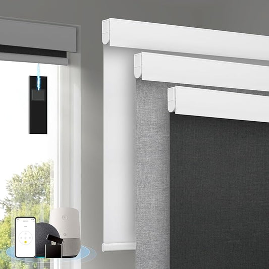 Motorized Blinds with Remote, Cordless Smart Blinds with Valance Cover