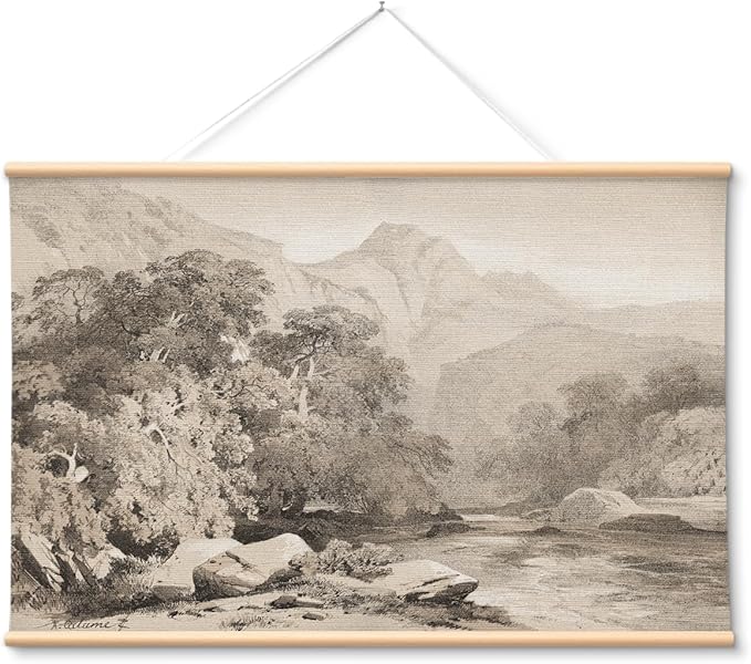 VIYYIEA Extra Large Canvas Wall Art, 36x54 Inch Neutral Vintage Landscape Wall Decor, Minimalist Mountain Scenery for Living Room, Bedroom, Above Sofa