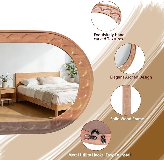 Wood Bathroom Mirror, 30 x 18 Inch Wood Wall Mirror