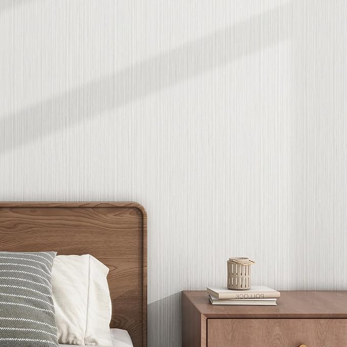 Grasscloth Textured Wallpaper Beige Gray Linen Thick 24" X 394" Fabric Contact