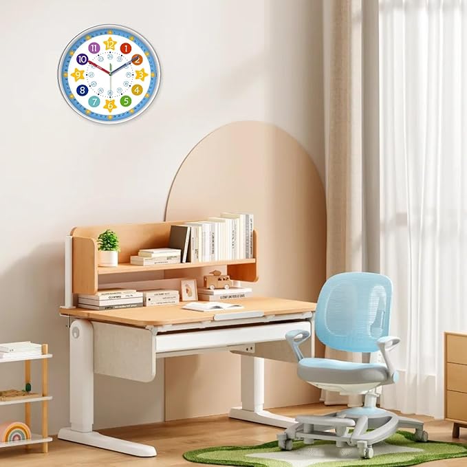 XFM Blue Kids Wall Clock 14 Inch Silent Non Ticking Quartz Battery Operated