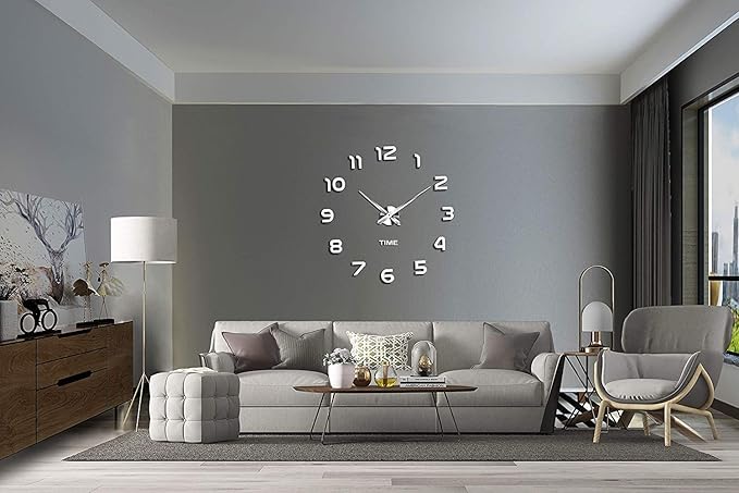 VANGOLD Frameless DIY Wall Clock 3D Mirror Wall Clock Large Mute Wall Stickers