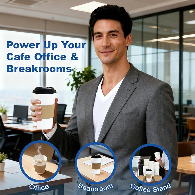 Coolcap 16 oz 500 Pack Coffee Cups with Lids and Sleeves, Straws, Hot Disposable To Go Travel Paper Cups Bulk for Office, Home Coffee Bar Accessories, Chocolate, Cocoa, Beverage (White)