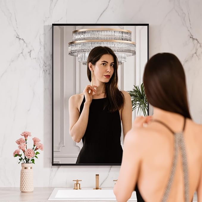 LOAAO Black Bathroom Mirror 32"X36"