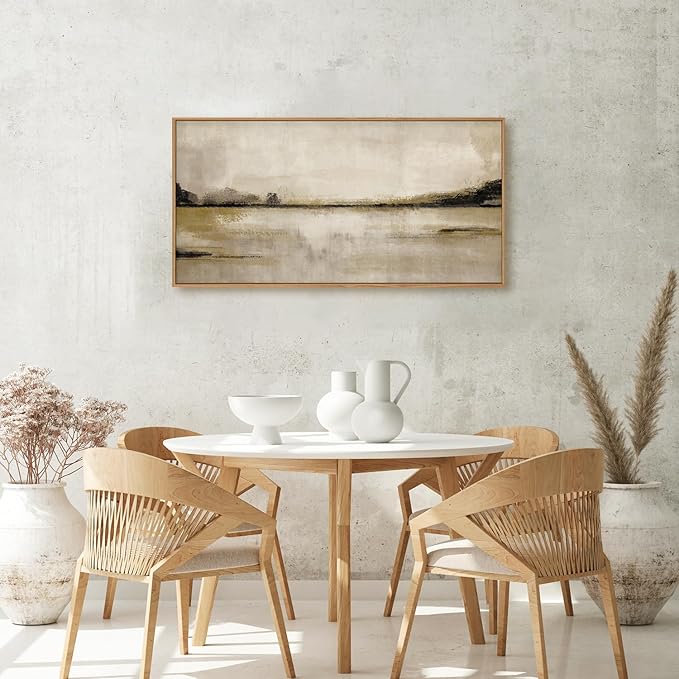 KAIRNE Neutral Abstract Landscape Framed Canvas Wall Art Set, Retro Mountain Lake Wall Decor, Vintage Tan Scenery Art Prints, Modern Nature Artwork for Living Room,Bedroom,Farmhouse,Office-40 x20 x1