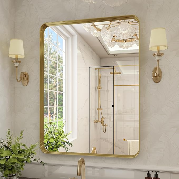 VooBang Bathroom Mirror 24x36 inch, Modern Round Corner Bathroom Vanity Mirror