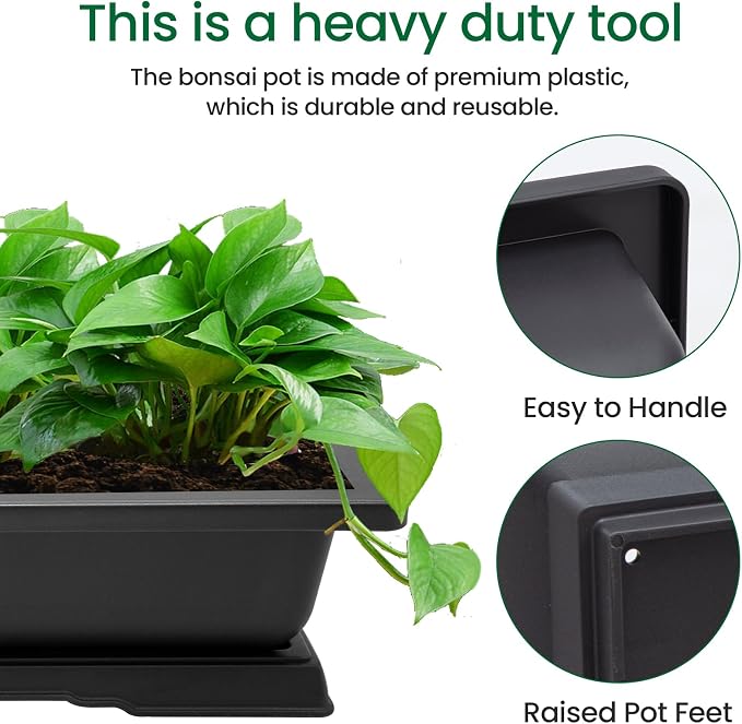GROWNEER 3Pcs 18 Inch Bonsai Training Pots Large Bonsai Tree Starter Pot Kits with Drainage Humidity Trays & Repotting Mat, Flower Growing Planter Set for Garden Indoor Outdoor