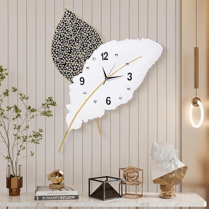 18x27 inch Large Modern Feather Leaf Shape Wall Clock