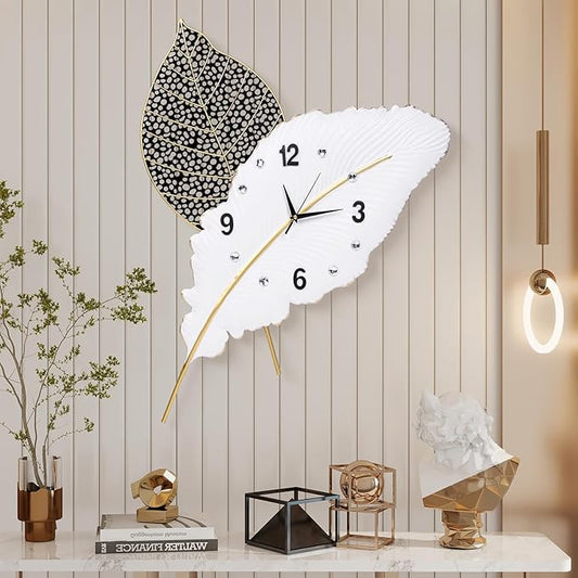 18x27 inch Large Modern Feather Leaf Shape Wall Clock