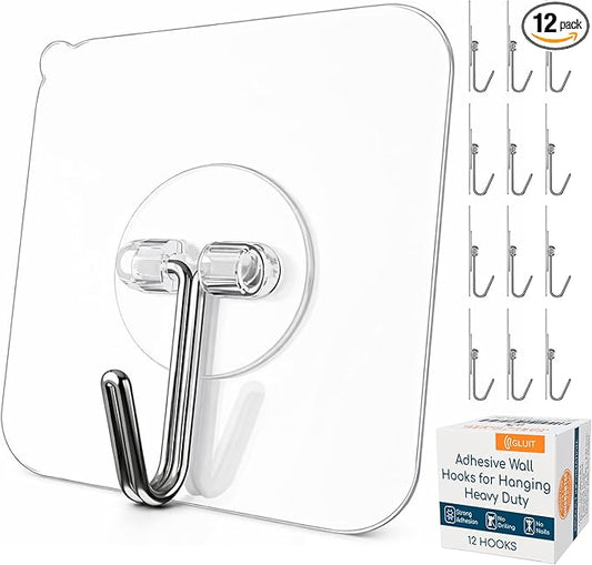 GLUIT Adhesive Wall Hooks for Hanging Heavy Duty 22 lbs Hooks for Walls No Drill