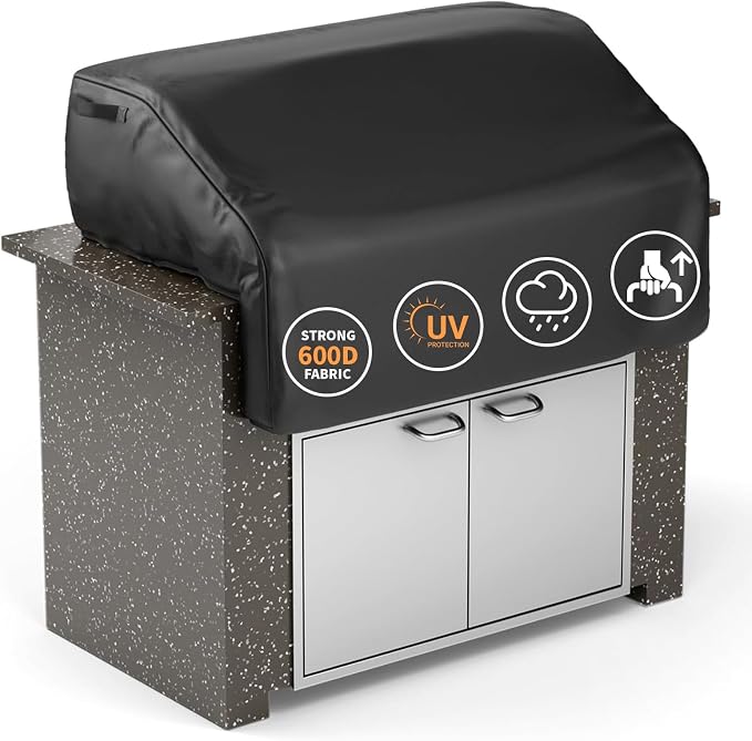 Grisun 39 Inch Built-in Grill Cover for Weber and KitchenAid Built in Gas Grills, Bull Outdoor Kitchen & Grill Head Cover, Heavy Duty Waterproof BBQ Grill Cover with Handle, Black