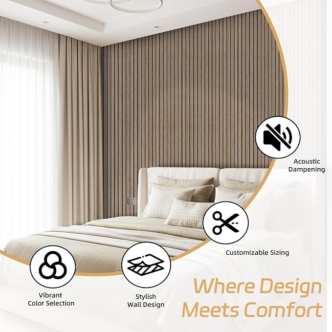 RITOLLO 8 Packs Acoustic Panel 47.2"×23.6" Sound Absorbing Slat Wall Panels