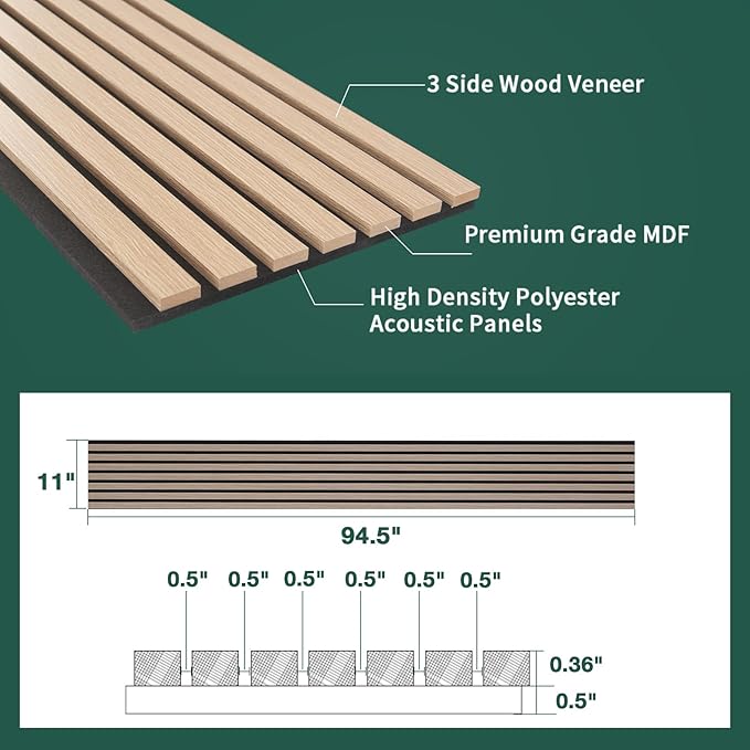 Yuzzy 4 Pack Wood Panels for Wall, 94.5" x 11" Acoustic Wood Slat Wall Panel