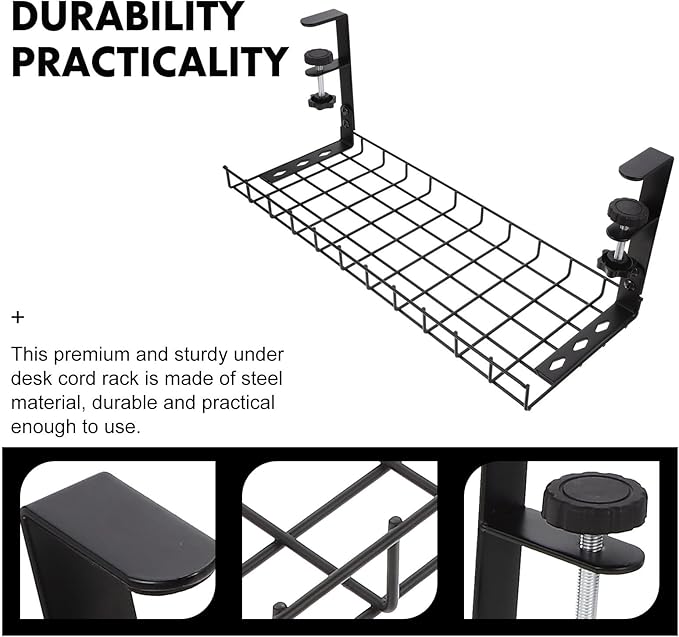 Under Desk Cable Management Tray Wire Organizer Cord Rack 500Mm Black No-Drill Installation Office Desk Cable Tray Storage